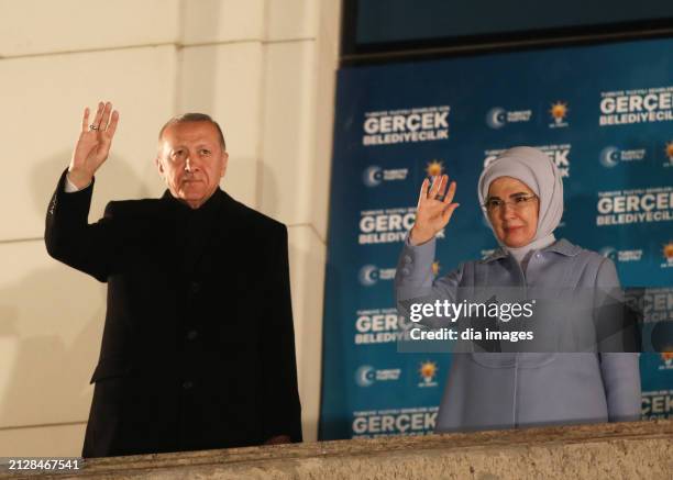 President Recep Tayyip Erdoğan speaks at AK Party headquarters on local government elections March 31, 2024 in Ankara, Turkey. In a setback to...