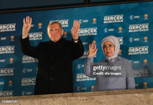 President Recep Tayyip Erdoğan speaks at AK Party headquarters on local government elections March 31, 2024 in Ankara, Turkey. In a setback to...