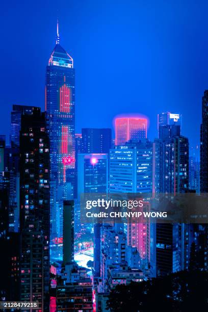 hong kong cityscape view at night time - political uncertainty stock pictures, royalty-free photos & images