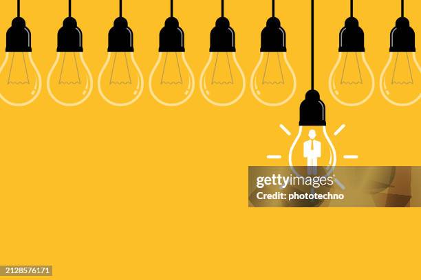 bildbanksillustrationer, clip art samt tecknat material och ikoner med new idea human resourses concepts on yellow background - rekrytering