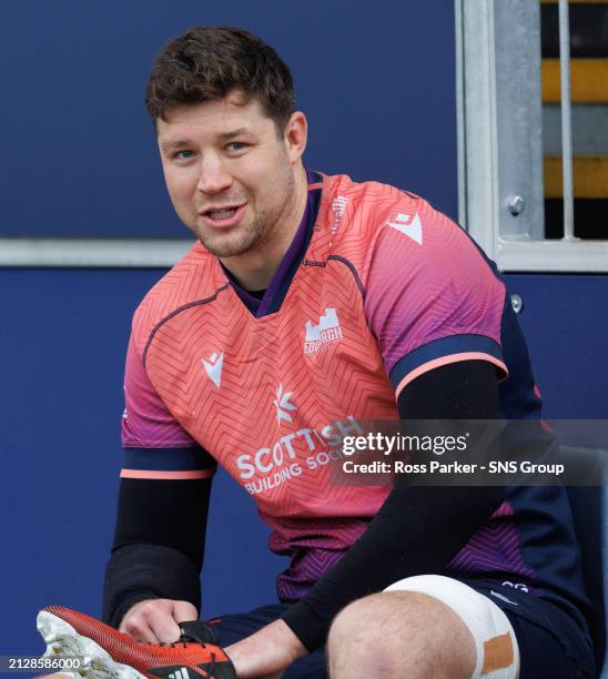 Hamish Watson during an Edinburgh Rugby training session at Hive Stadium, on April 03 Edinburgh, Scotland.