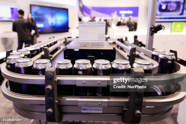 Dell and Nvidia-powered quality control technology is monitoring a conveyor belt at Dell's pavilion during the Mobile World Congress 2024 in...