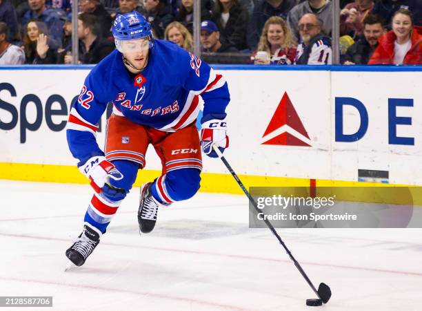 New York Rangers Winger Jonny Brodzinski in action during the third period of the National Hockey League game between the Pittsburgh Penguins and the...