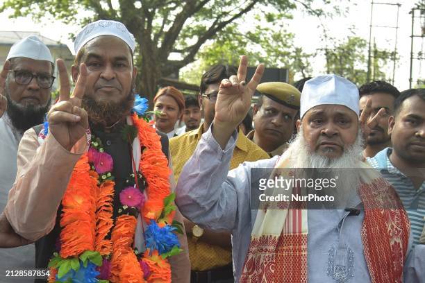 Badruddin Ajmal, the chief of the All India United Democratic Front , is attending a rally with Aminul Islam, the party's candidate for the Nagaon...