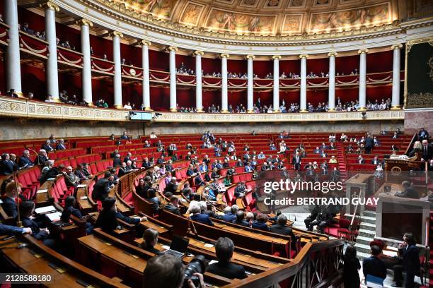 France's Prime Minister Gabriel Attal speaks during the opening session of "Questions to the Prime Minister" at the French National Assembly in Paris...