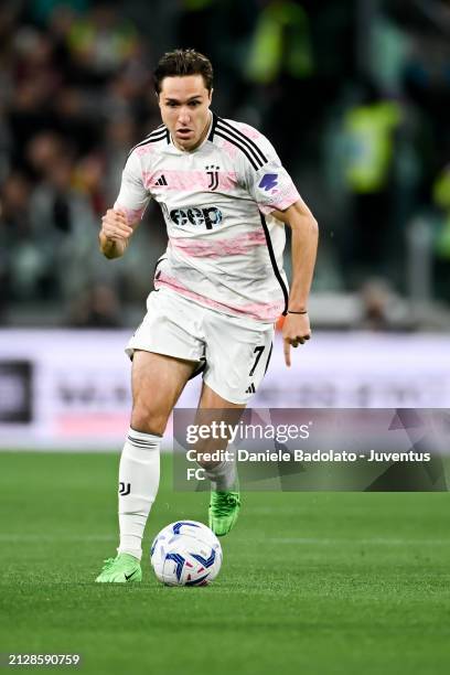 Federico Chiesa of Juventus during to the Semi-final - Coppa Italia match between Juventus and SS Lazio at Allianz Stadium on April 02, 2024 in...