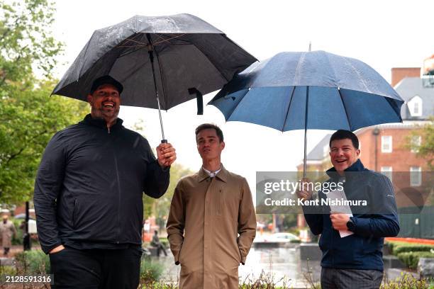 Maryland Democratic House candidates Harry Dunn, a former U.S. Capitol Police officer, John Mose and Juan Dominguez hold a news conference at the...