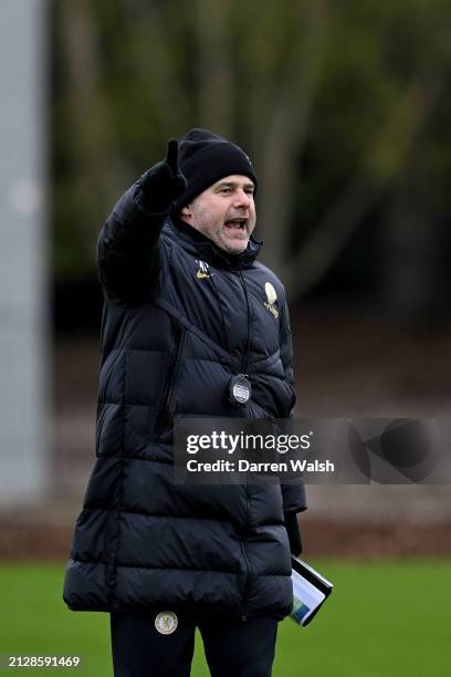 Head Coach Mauricio Pochettino of Chelsea during a training session at Chelsea Training Ground on April 3, 2024 in Cobham, England.