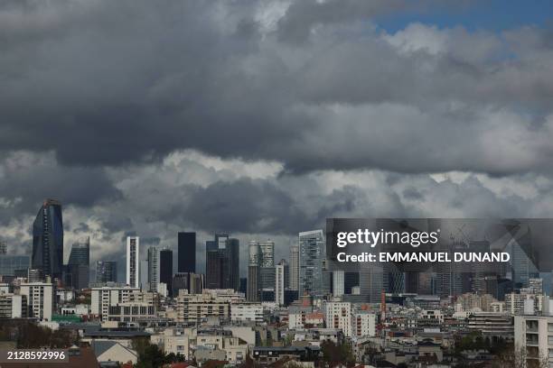 This photograph taken on April 3 shows the financial district La Defense from Saint Cloud, west of Paris.