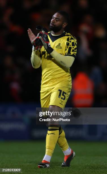 Doncaster Rovers goalkeeper Thimothee Lo-Tutala is playing in the Sky Bet League 2 match between Doncaster Rovers and Wrexham at the Keepmoat Stadium...