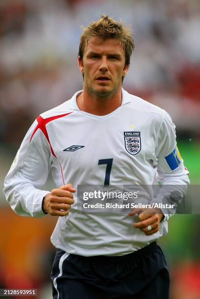 June 15: David Beckham of England in action during the FIFA World Cup Finals 2006 Group B match between England and Trinidad & Tobago at...