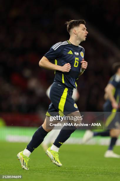 Kieran Tierney of Scotland during the international friendly match between Scotland and Northern Ireland at Hampden Park on March 26, 2024 in...