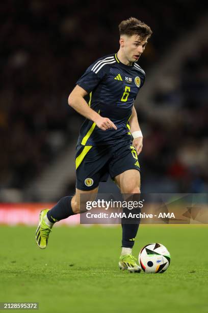 Kieran Tierney of Scotland during the international friendly match between Scotland and Northern Ireland at Hampden Park on March 26, 2024 in...