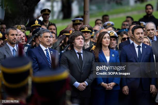 President Javier Milei Vice President Victoria Villarroel , daughter of a fallen in the Malvinas War together with Minister of Defense Luis Petri. To...
