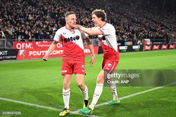 Jens Toornstra of FC Utrecht celebrates the 2-0 during the Dutch Eredivisie match between FC Utrecht and PEC Zwolle at Galgenwaard stadium on April...