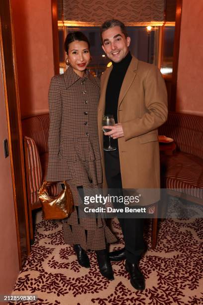 Rosana Lai and Thibault Eiffel attend the launch of Mimosa Riviera Cuisine London at The Langham on April 3, 2024 in London, England.