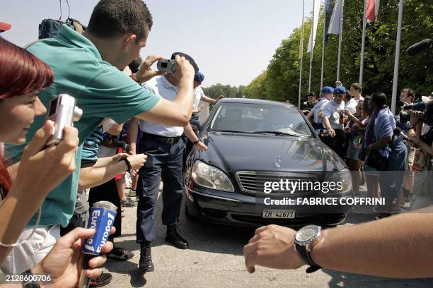 France's Zinedine Zidane leaves by car the FIFA headquarters 20 July 2006 in Zurich, after he appeared before the disciplinary comission over his...
