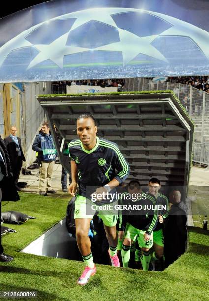 Chelsea's Ivory Coast forward Didier Drogba enters the field prior to the UEFA Champions League Group F football match Marseille vs Chelsea, on...