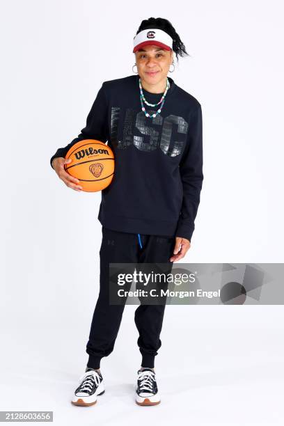 Head coach Dawn Staley of the South Carolina Gamecocks poses for a portrait during media day at 2024 NCAA Women's Basketball Final Four at the...