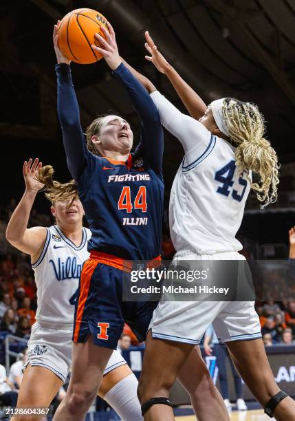Kendall Bostic of the Illinois Fighting Illini rebounds the ball against Christina Dalce of the Villanova Wildcats during the second half in the...