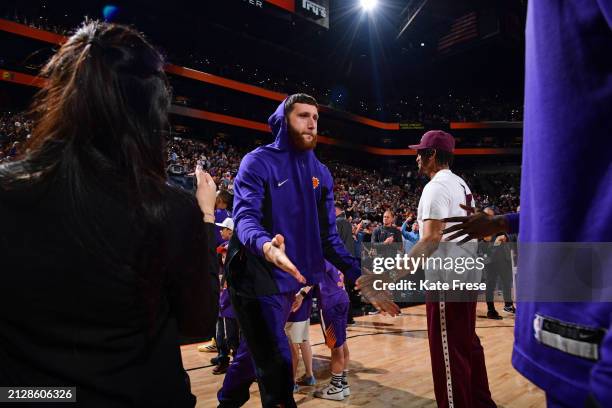 Jusuf Nurkic of the Phoenix Suns is introduced before the game against the Cleveland Cavaliers on April 3, 2024 at Footprint Center in Phoenix,...