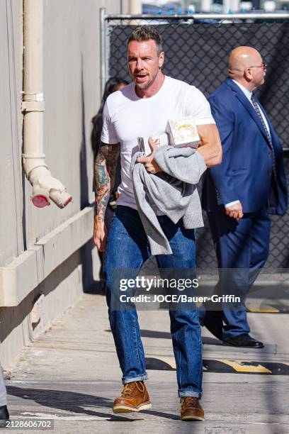 Dax Shepard is seen arriving at "Jimmy Kimmel Live!" on April 03, 2024 in Los Angeles, California.