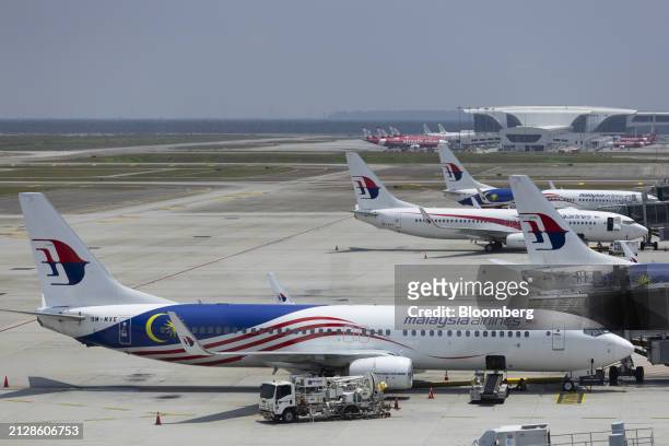 Malaysia Airlines Bhd. Aircraft on the tarmac at the Kuala Lumpur International Airport in Sepang, Selangor, Malaysia, on Wednesday, April 3, 2024....
