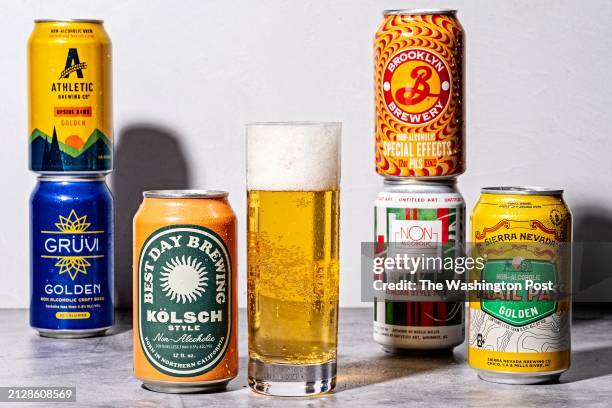 Group 1 "Pilsner, lager, and golden ale" Non-alcoholic beers photographed for Food in Washington, DC on March 11, 2024.