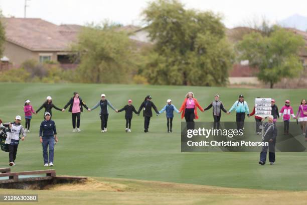 Carlota Ciganda walks to the 18th hole during the final round of the Ford Championship presented by KCC at Seville Golf and Country Club on March 31,...