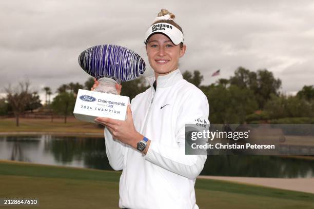 Nelly Korda of the United States poses with the trophy after the final round of the Ford Championship presented by KCC at Seville Golf and Country...