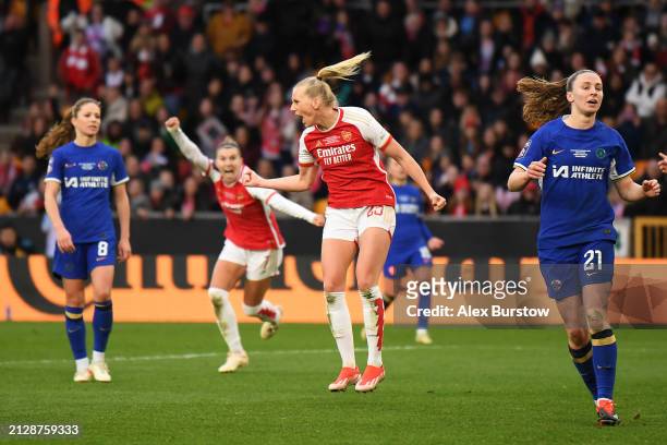 Stina Blackstenius of Arsenal celebrates scoring her team's first goal during the FA Women's Continental Tyres League Cup Final match between Arsenal...
