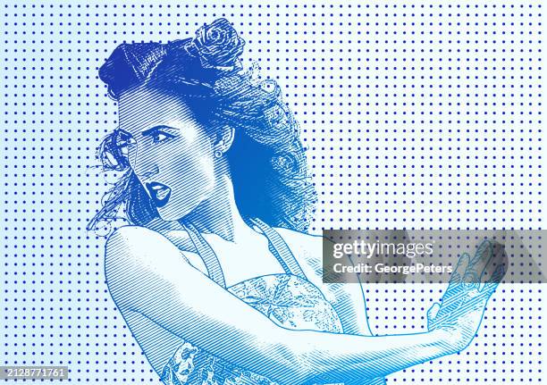 bildbanksillustrationer, clip art samt tecknat material och ikoner med retro style illustration of frustrated woman - endast en medelålders kvinna