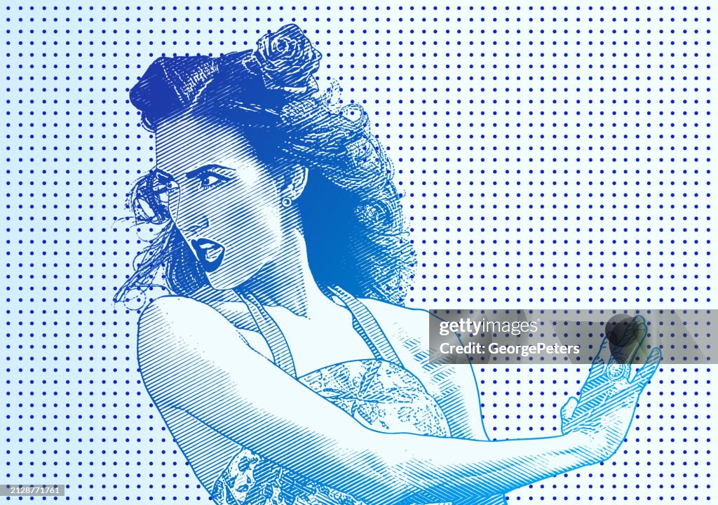 Retro style illustration of frustrated woman