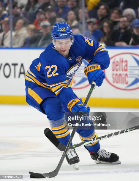 Jack Quinn of the Buffalo Sabres during the game against the Ottawa Senators at KeyBank Center on March 27, 2024 in Buffalo, New York.