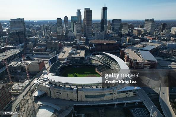 A general overall aerial view of Target Field on April 3, 2022 in ...
