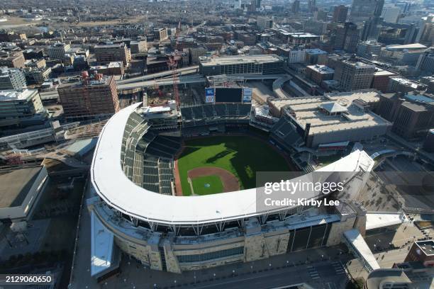 Target Field Fly Over A general overall aerial view of Target Field on April 3, 2022 in ...