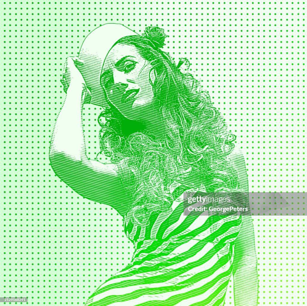 Retro style woman wearing vintage sailor hat and Vintage dress