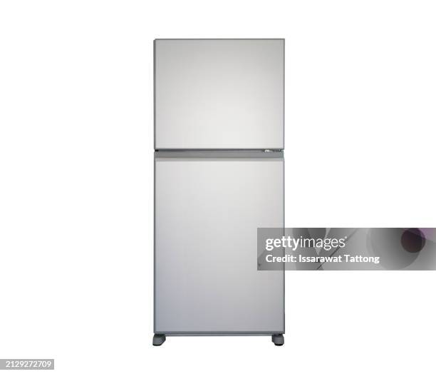 gray refrigerator isolated on white background. - réfrigérateur fermé photos et images de collection