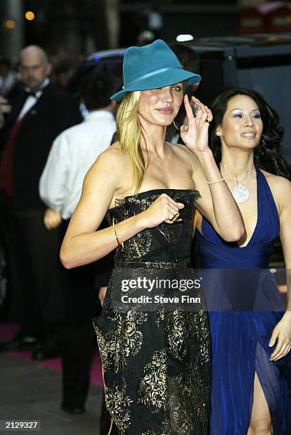 Actresses Cameron Diaz and Lucy Liu arrive at the premiere of "Charlies Angels: Full Throttle" at the Odeon Cinema, Leicester Square on July 1, 2003...