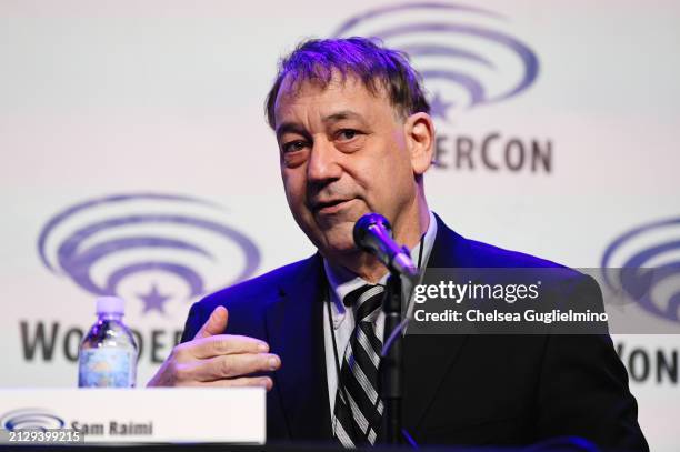 Sam Raimi speaks at the "Boy Kills World" film panel during 2024 WonderCon at Anaheim Convention Center on March 30, 2024 in Anaheim, California.