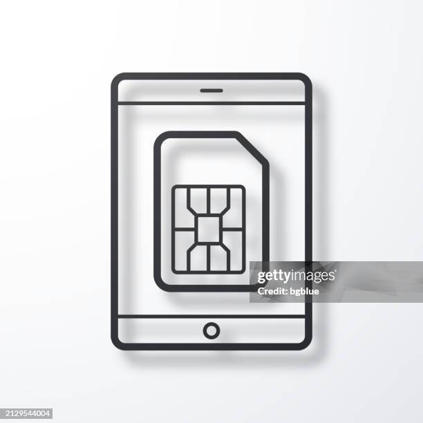 tablet pc with sim card. line icon with shadow on white background - computer chip close up stock illustrations