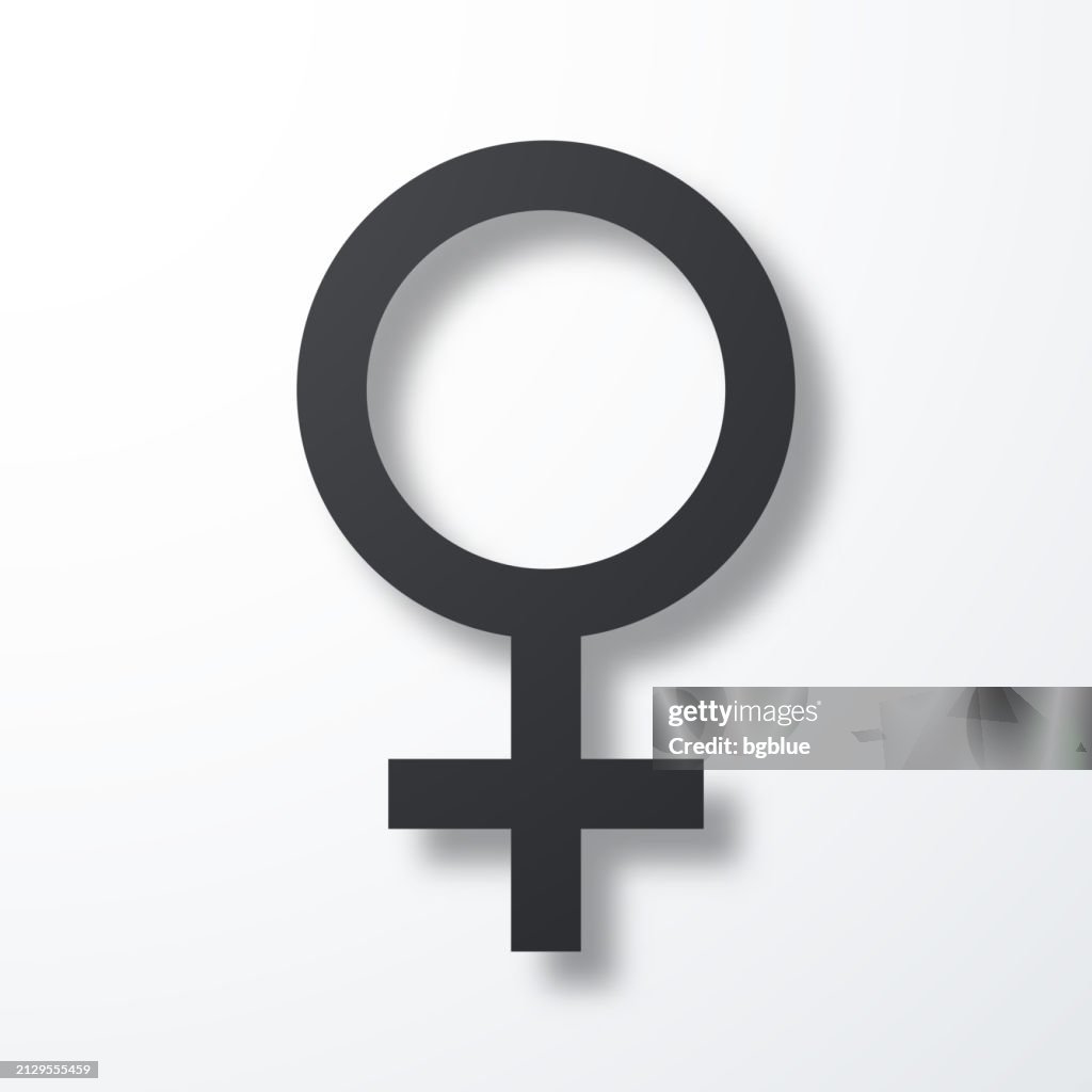 Weiblich. Symbol mit Schatten auf weißem Hintergrund
