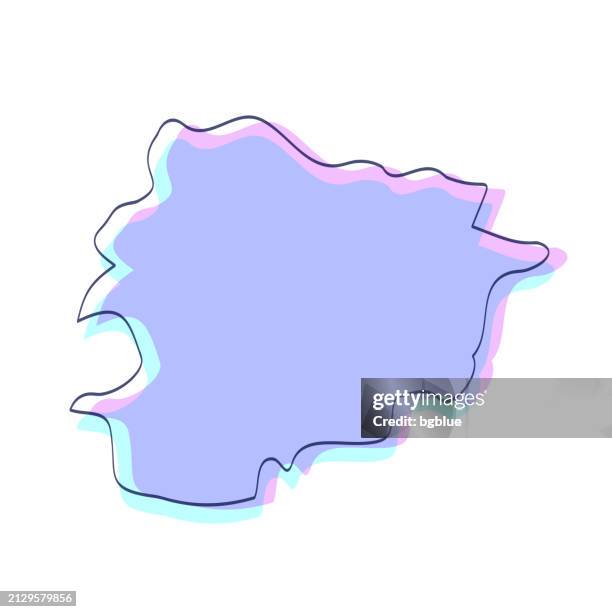 andorra map hand drawn - purple with black outline - trendy design - andorra map stock illustrations