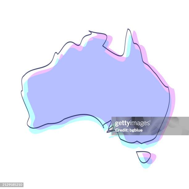 australia map hand drawn - purple with black outline - trendy design - australia map stock illustrations