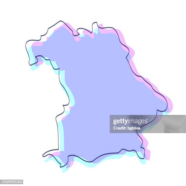 bayernkarte handgezeichnet - lila mit schwarzem umriss - trendiges design - bayern muster stock-grafiken, -clipart, -cartoons und -symbole