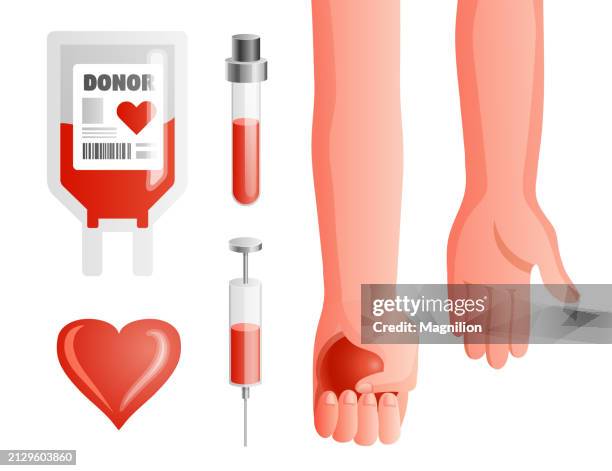 ilustrações de stock, clip art, desenhos animados e ícones de blood donor day, blood donation set - aids test