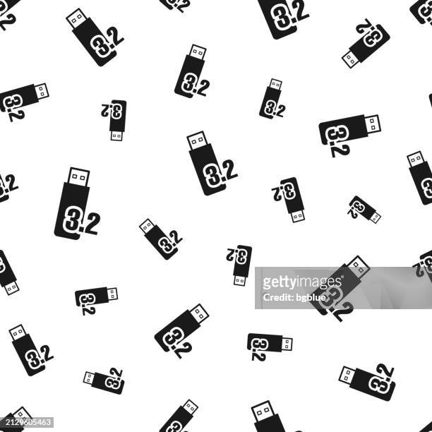 usb 3.2 flash drive. seamless pattern. icons on white background - number 2 outline stock illustrations