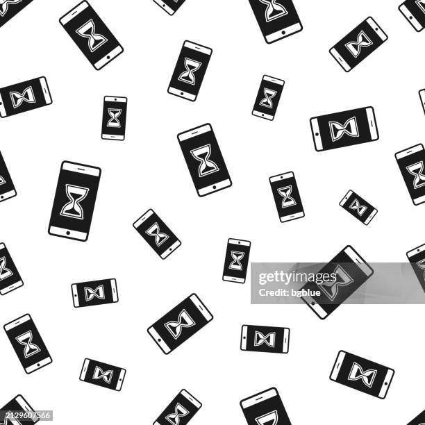 smartphone with hourglass. seamless pattern. icons on white background - application deadline stock illustrations