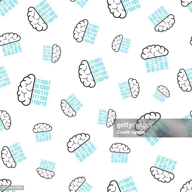 brain with binary code. seamless pattern. line icons on white background - binary code white background stock illustrations