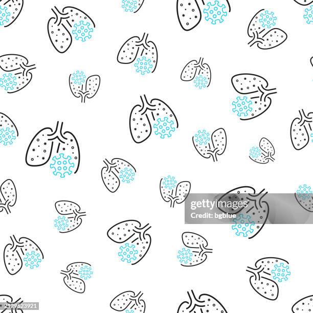 lungs infected with coronavirus. seamless pattern. line icons on white background - tuberculosis bacteria stock illustrations